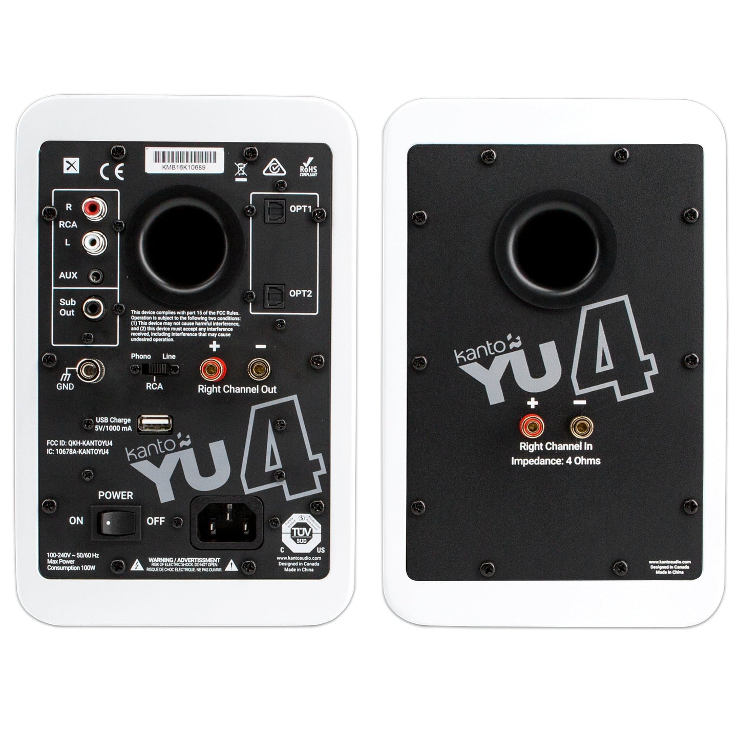 Kanto YU4 140W Powered Bookshelf Speakers with Bluetooth and Phono Preamp - Pair, Matte White V398-KO-YU4MW-I
