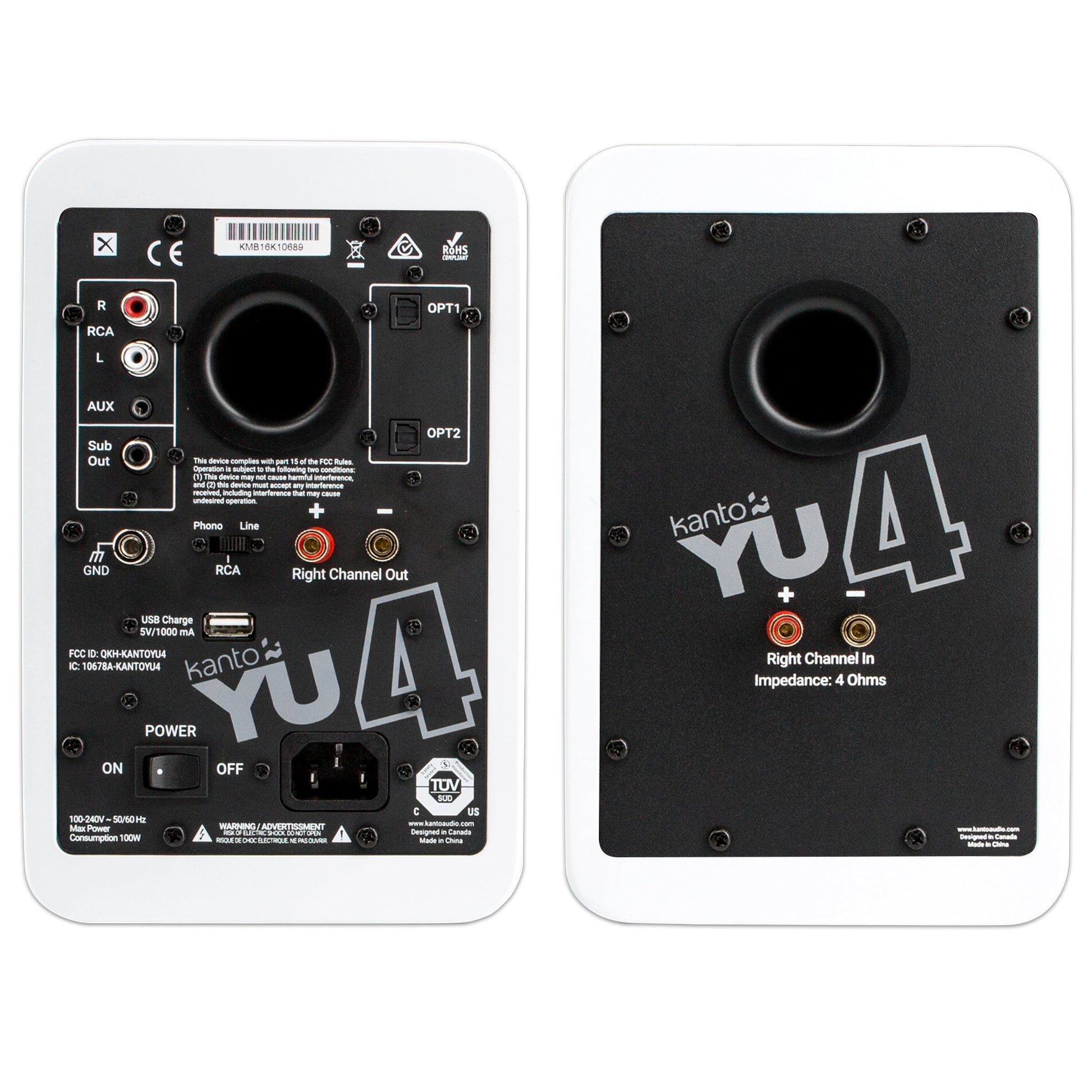 Kanto YU4 140W Powered Bookshelf Speakers with Bluetooth and Phono Preamp - Pair, Matte White V398-KO-YU4MW-I