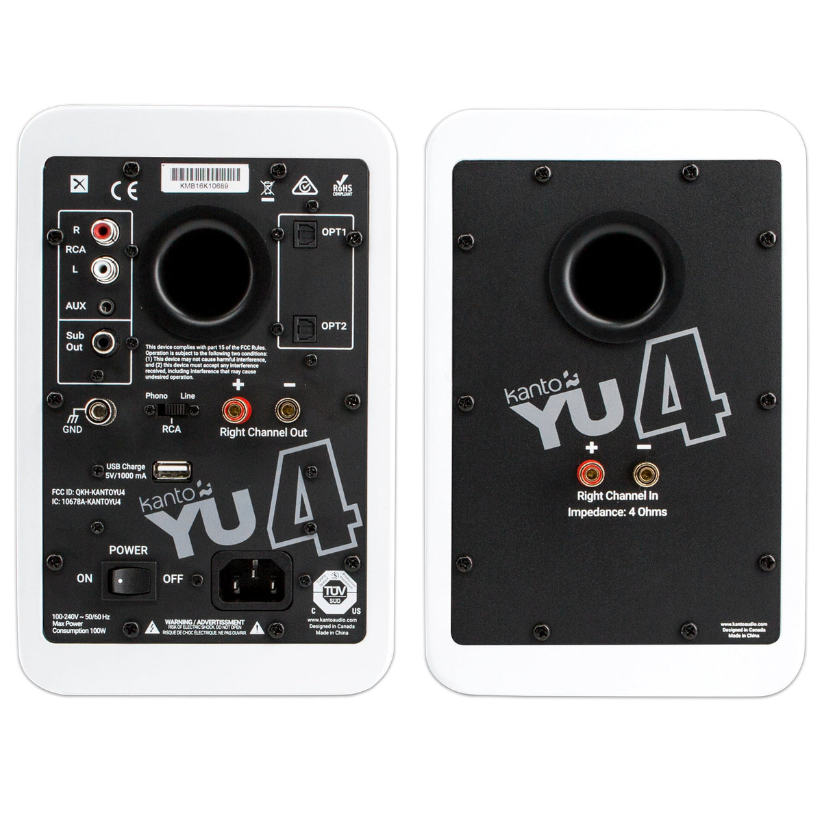 Kanto YU4 140W Powered Bookshelf Speakers with Bluetooth and Phono Preamp - Pair, Matte White V398-KO-YU4MW-I