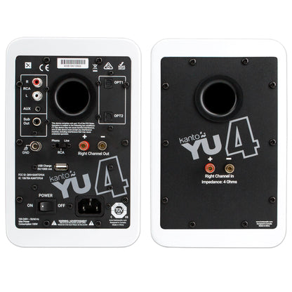 Kanto YU4 140W Powered Bookshelf Speakers with Bluetooth and Phono Preamp - Pair, Matte White V398-KO-YU4MW-I