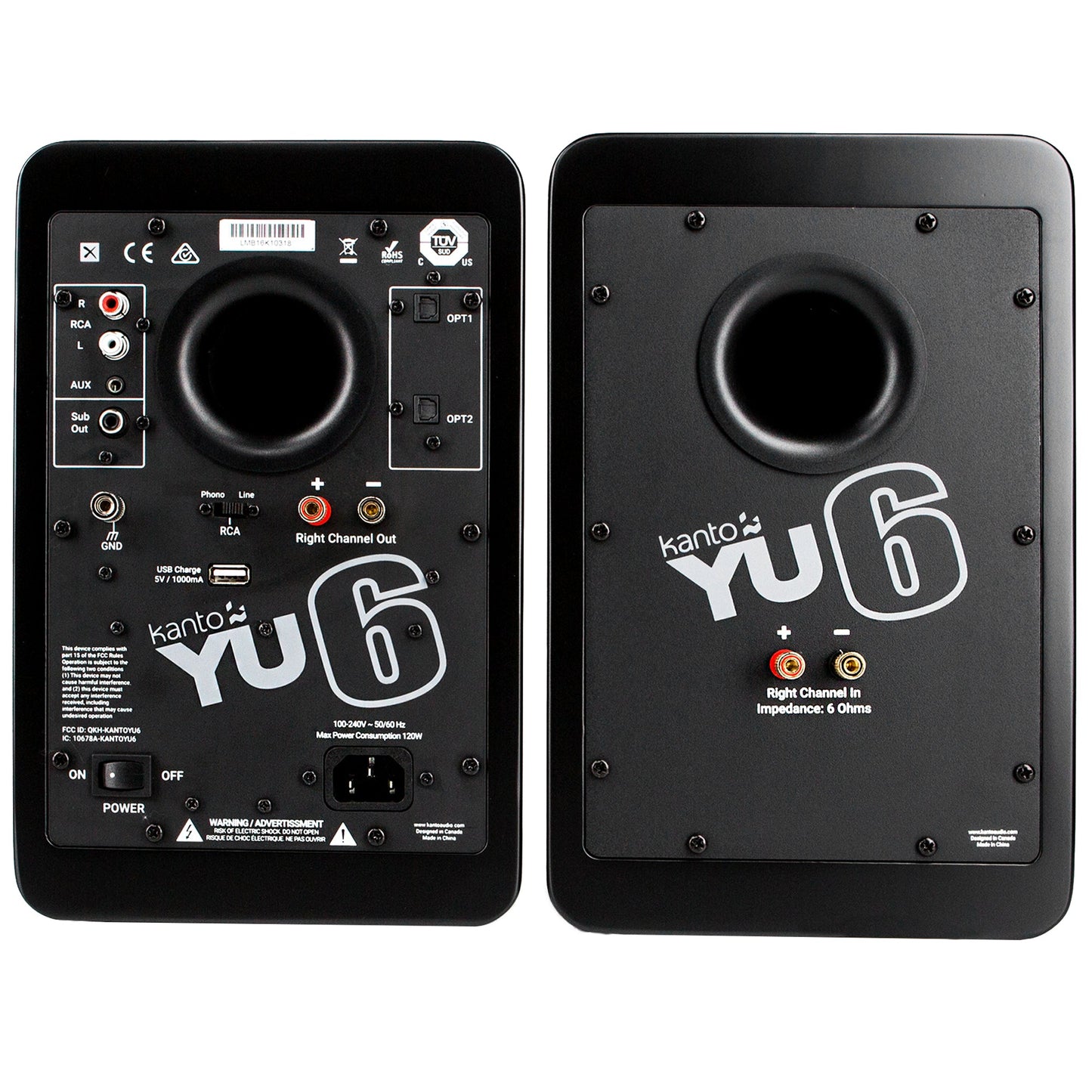 Kanto YU6 200W Powered Bookshelf Speakers with Bluetooth and Phono Preamp - Pair, Matte Black V398-KO-YU6MB-I