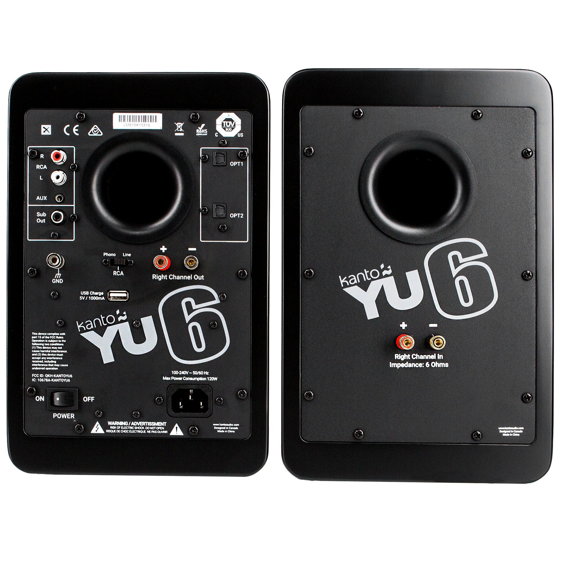 Kanto YU6 200W Powered Bookshelf Speakers with Bluetooth and Phono Preamp - Pair, Matte Black V398-KO-YU6MB-I
