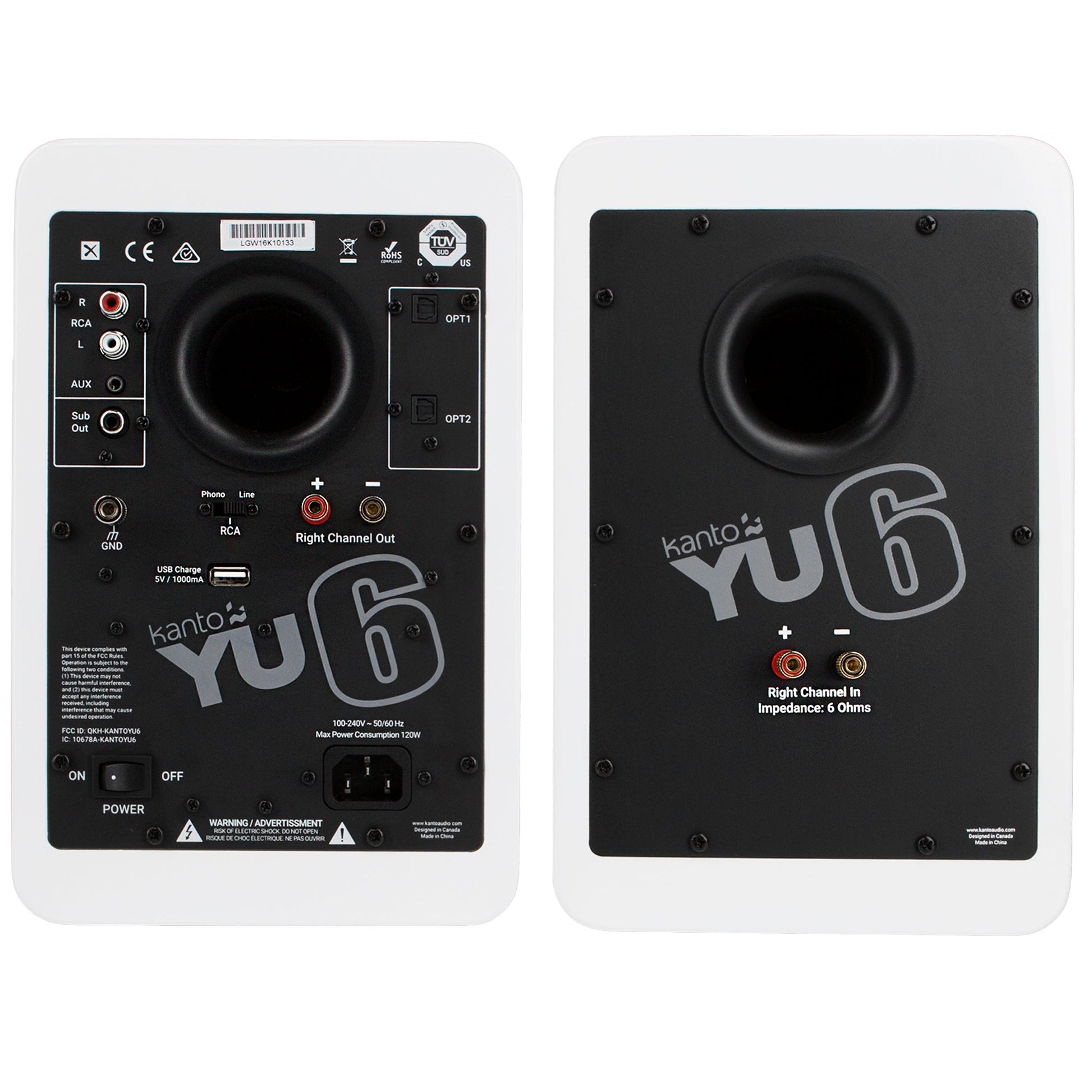 Kanto YU6 200W Powered Bookshelf Speakers with Bluetooth and Phono Preamp - Pair, Matte White V398-KO-YU6MW-I