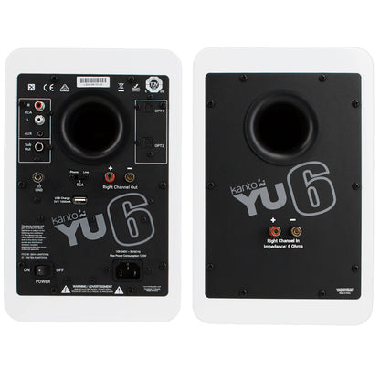 Kanto YU6 200W Powered Bookshelf Speakers with Bluetooth and Phono Preamp - Pair, Matte White V398-KO-YU6MW-I