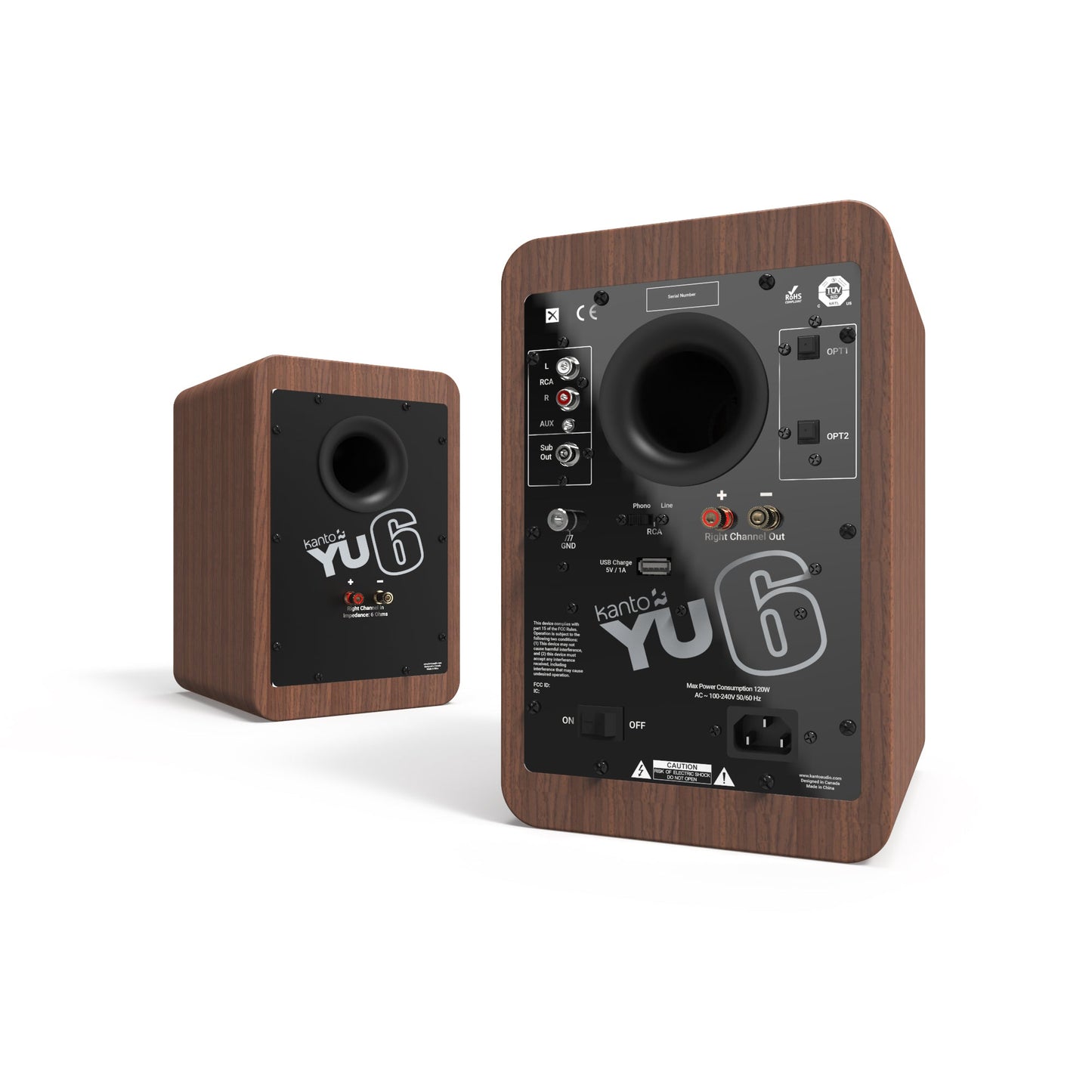 Kanto YU6 200W Powered Bookshelf Speakers with Bluetooth and Phono Preamp - Pair, Walnut V398-KO-YU6WALNUT-I