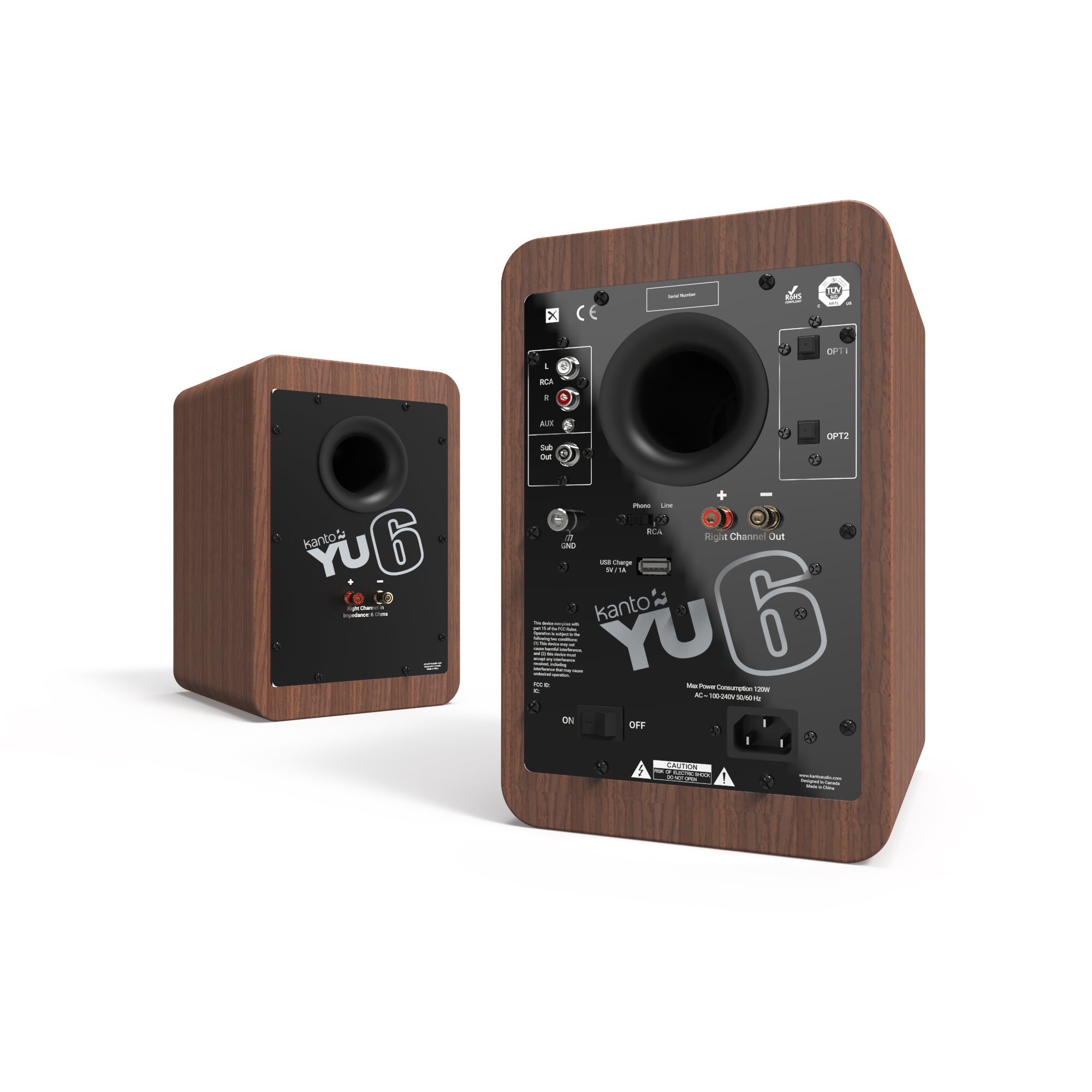 Kanto YU6 200W Powered Bookshelf Speakers with Bluetooth and Phono Preamp - Pair, Walnut V398-KO-YU6WALNUT-I