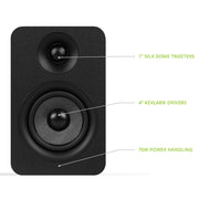 Kanto YU Passive 4" Speakers with 1" Silk Dome Tweeter and 4" Kevlar Woofer - Black, Pair V398-KO-YUP4