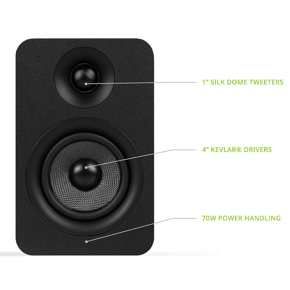 Kanto YU Passive 4" Speakers with 1" Silk Dome Tweeter and 4" Kevlar Woofer - Black, Pair V398-KO-YUP4