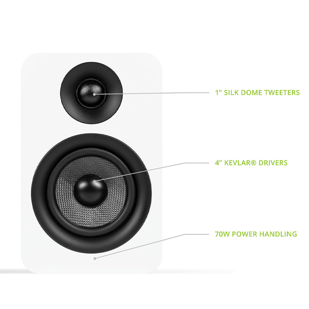 Kanto YU Passive 4" Speakers with 1" Silk Dome Tweeter and 4" Kevlar Woofer - White, Pair V398-KO-YUP4W