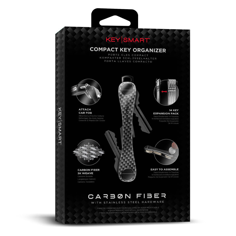 KeySmart Original - Compact Key Holder and Keychain Organiser (Up to 8 Keys) - Carbon Fiber 3K V398-KS019-CF3K