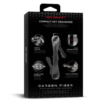 KeySmart Original - Compact Key Holder and Keychain Organiser (Up to 8 Keys) - Carbon Fiber 3K V398-KS019-CF3K