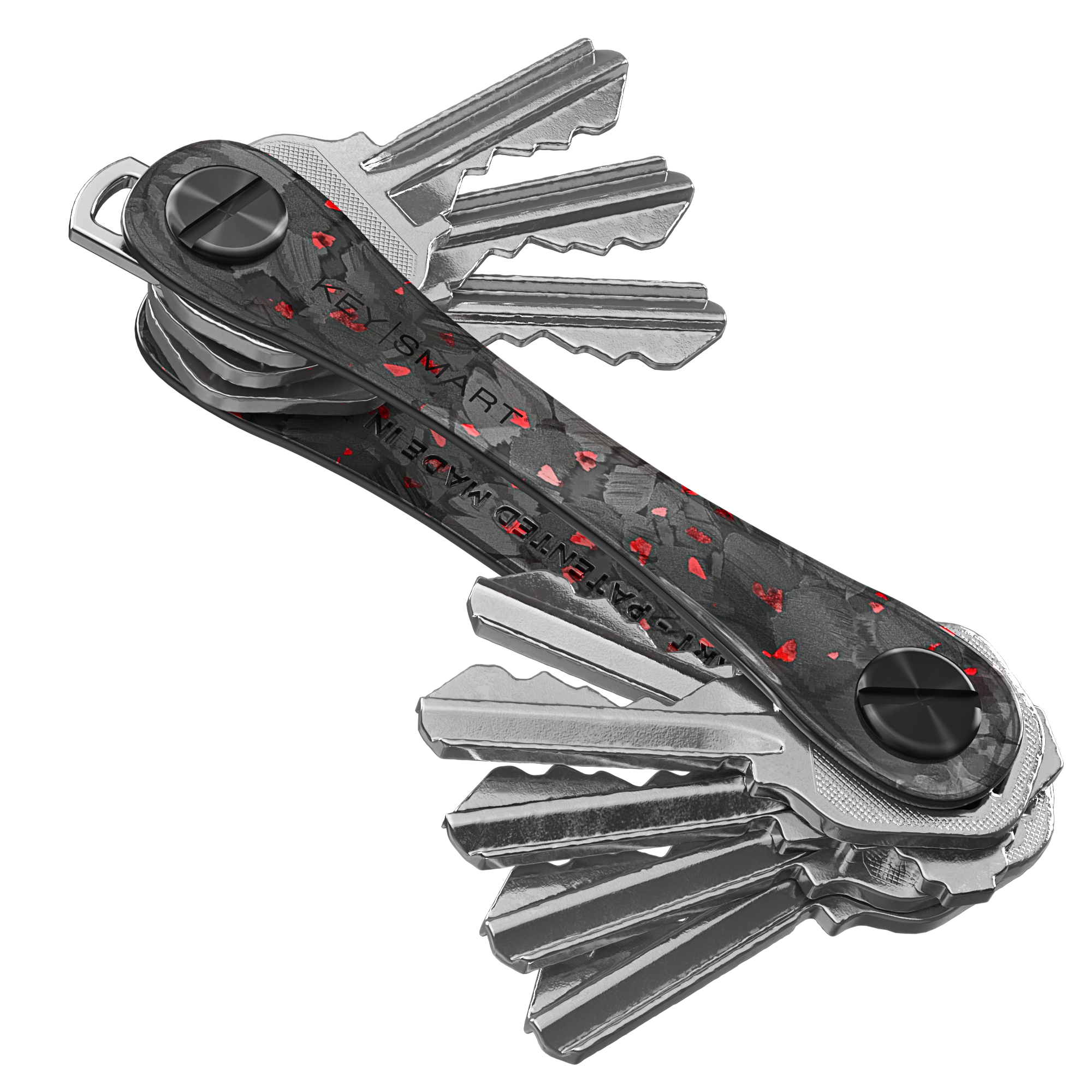 KeySmart Orginal - Compact Key Holder and Keychain Organiser (Up to 8 Keys) - Red Forged Carbon V398-KS019-RFC