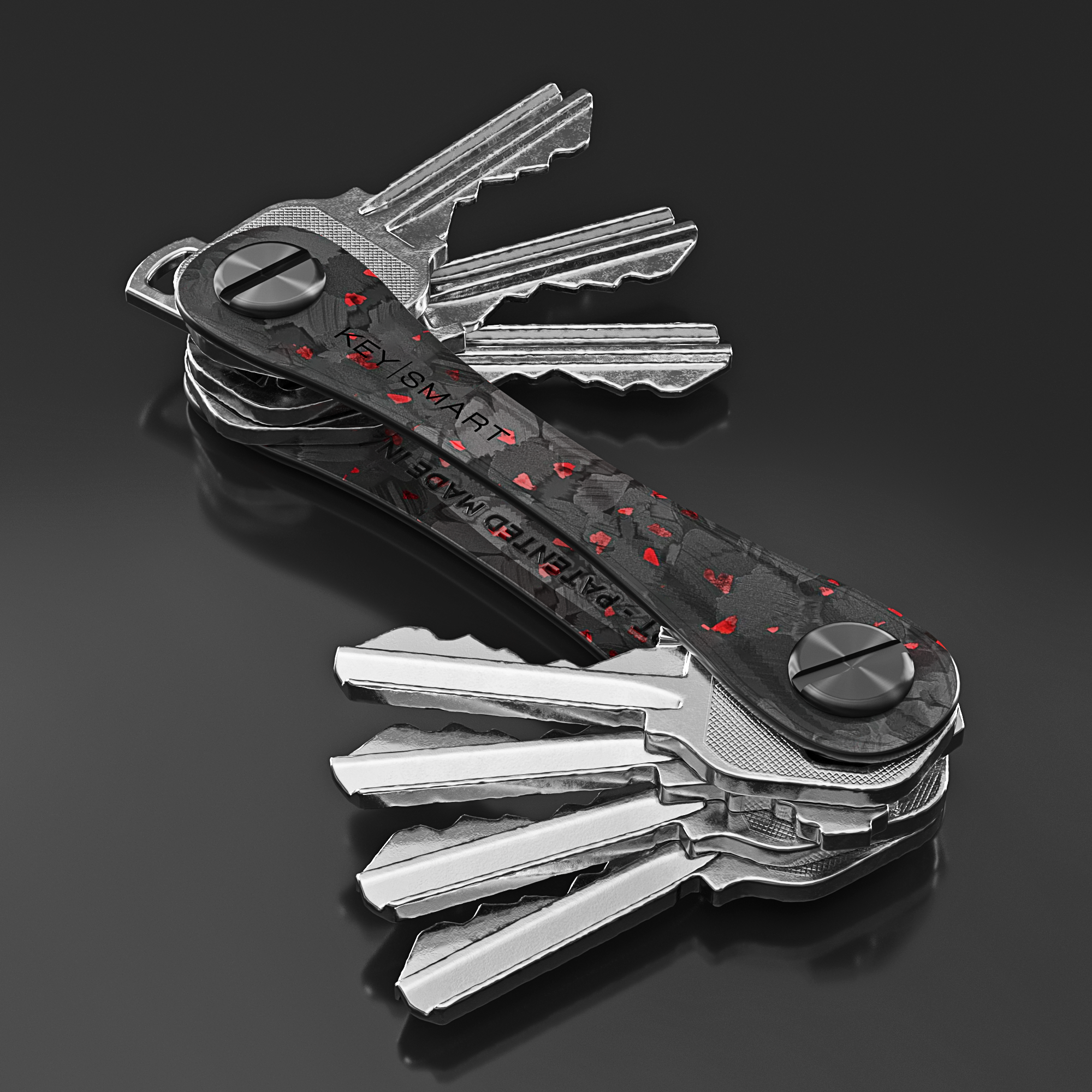 KeySmart Orginal - Compact Key Holder and Keychain Organiser (Up to 8 Keys) - Red Forged Carbon V398-KS019-RFC