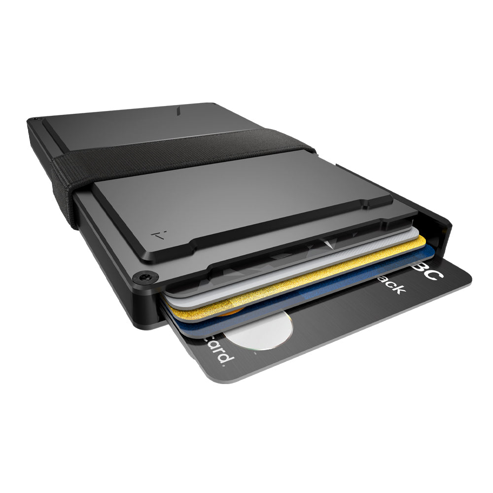 KeySmart Statik Wallet, Holds Up to 15 Cards, Plus Cash, RFID Blocking Technology - Black Aluminum V398-KSSTKPUP-0600-BLK