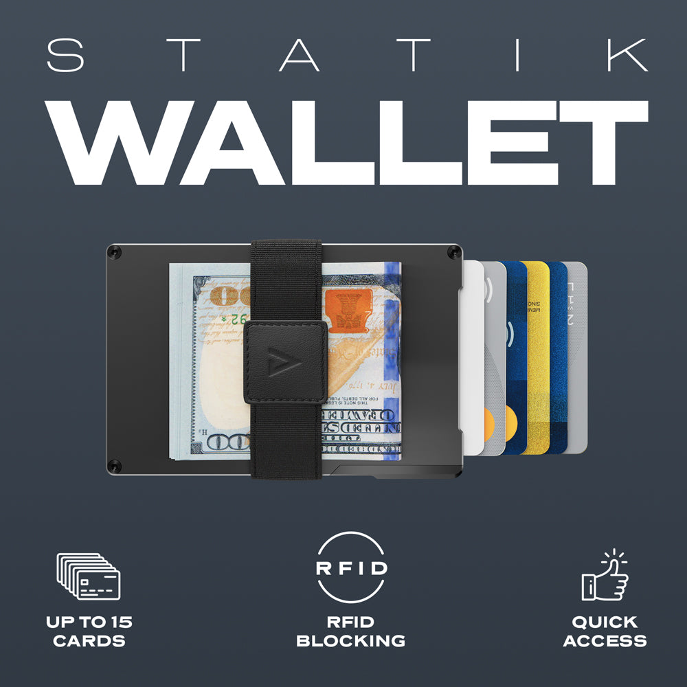 KeySmart Statik Wallet, Holds Up to 15 Cards, Plus Cash, RFID Blocking Technology - Black Aluminum V398-KSSTKPUP-0600-BLK