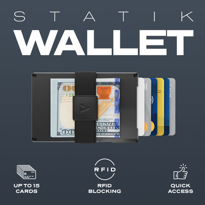KeySmart Statik Wallet, Holds Up to 15 Cards, Plus Cash, RFID Blocking Technology - Black Aluminum V398-KSSTKPUP-0600-BLK