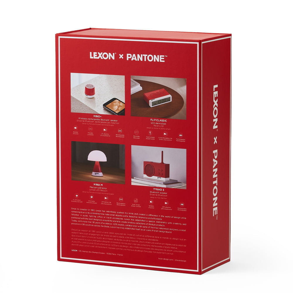 Lexon GIFT Set PANTONE - Includes Mino+ Mini Speaker, Flip Classic Clock, Mina M Lamp, Thykho 3 Speaker - V398-LD-LBPT01-R