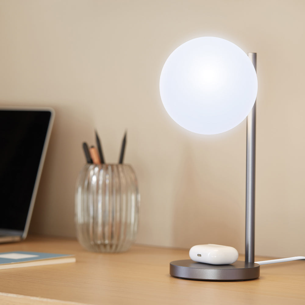 Lexon Bubble Desk Lamp With Built-In Wireless Charger - Gunmetal V398-LD-LH70X