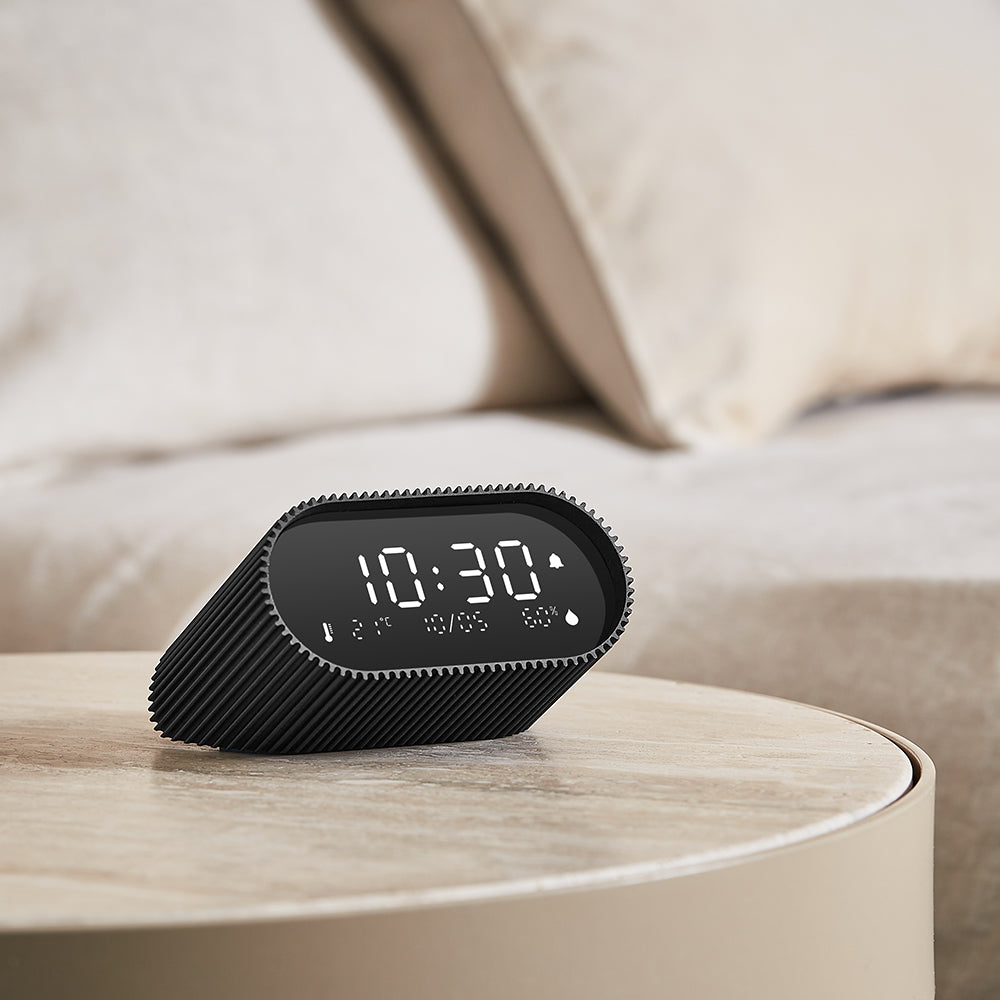 Lexon Ray Clock Lcd Alarm Clock With Temperature / Humidity Display - Black V398-LD-LR155MN3