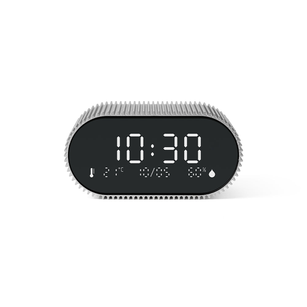 Lexon Ray Clock Lcd Alarm Clock With Temperature / Humidity Display - Alu Polish V398-LD-LR155RA3