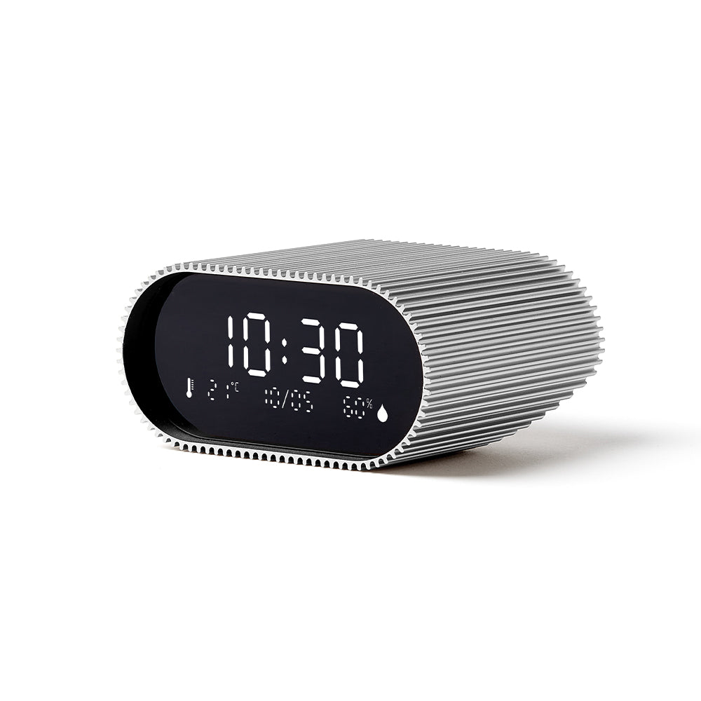 Lexon Ray Clock Lcd Alarm Clock With Temperature / Humidity Display - Alu Polish V398-LD-LR155RA3