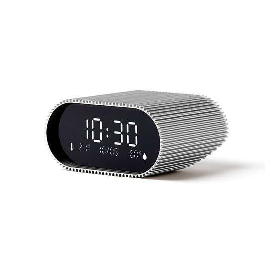 Lexon Ray Clock Lcd Alarm Clock With Temperature / Humidity Display - Alu Polish V398-LD-LR155RA3