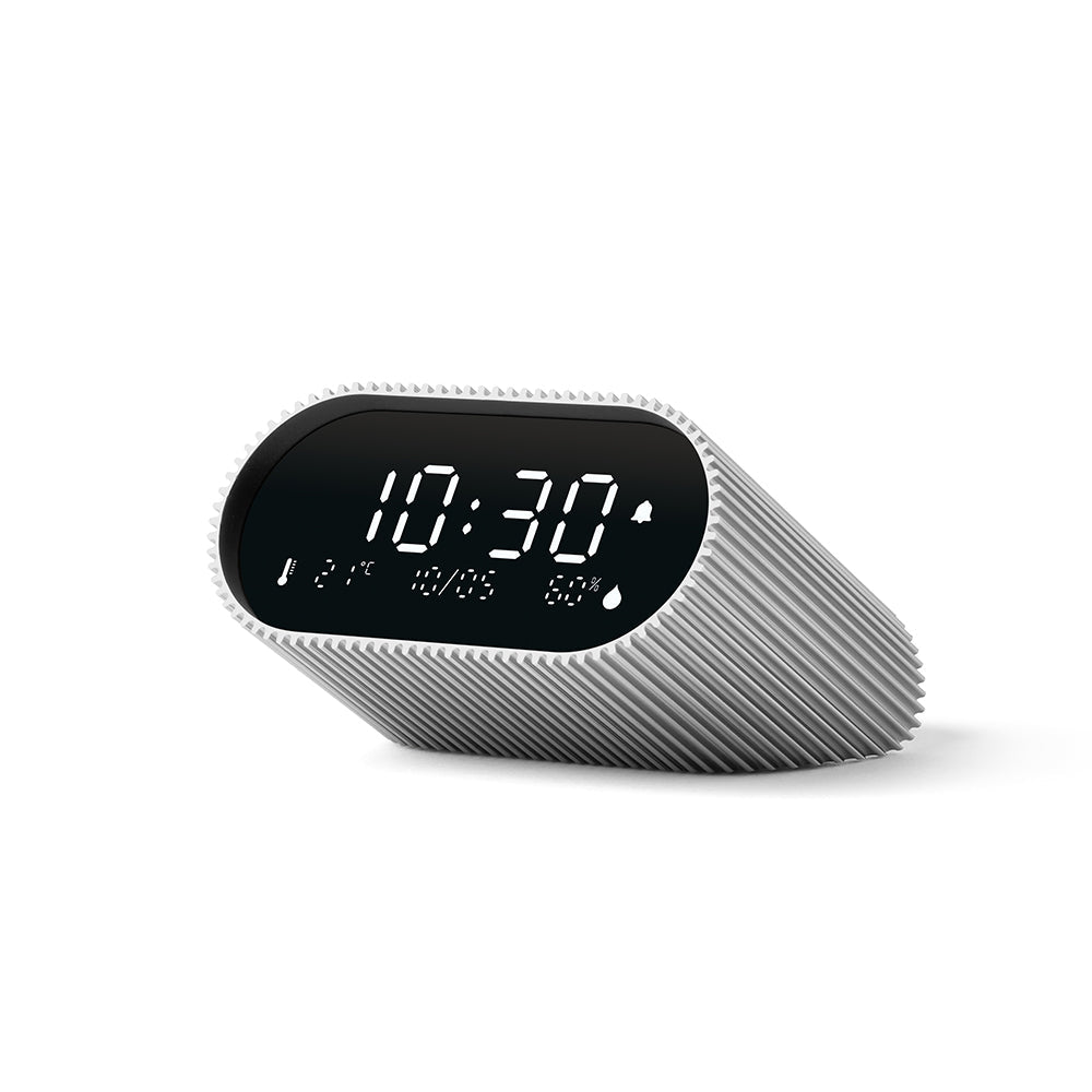 Lexon Ray Clock Lcd Alarm Clock With Temperature / Humidity Display - Alu Polish V398-LD-LR155RA3