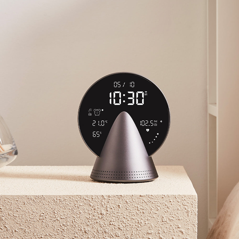 Lexon Conic Radio Alarm Clock With Fm & Built-In Bluetooth Speaker - Grey V398-LD-LR156PG3