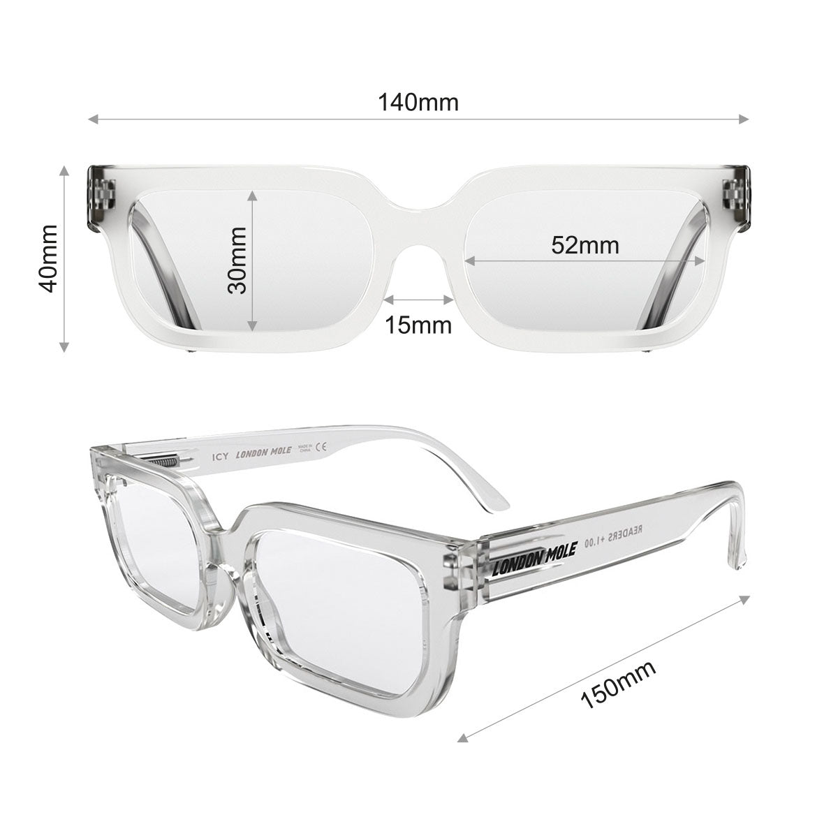London Mole Icy Blue Blocker Glasses Transparent V398-LM-ICY-T-0