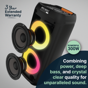 Majority P300 - Party Speaker 300W Bluetooth Karaoke-DJ-Party-PA System - Black V398-MY-1000002884