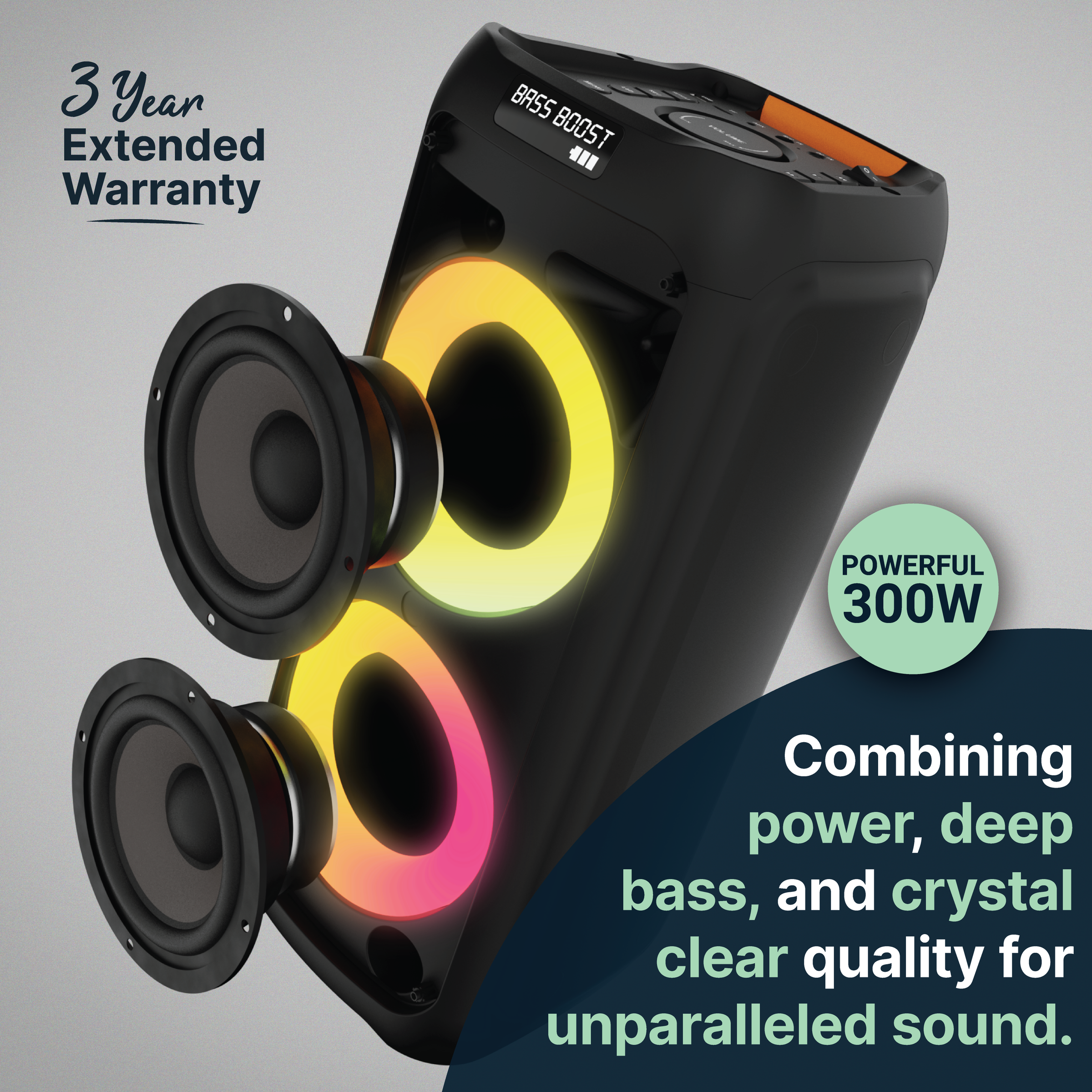 Majority P300 - Party Speaker 300W Bluetooth Karaoke-DJ-Party-PA System - Black V398-MY-1000002884