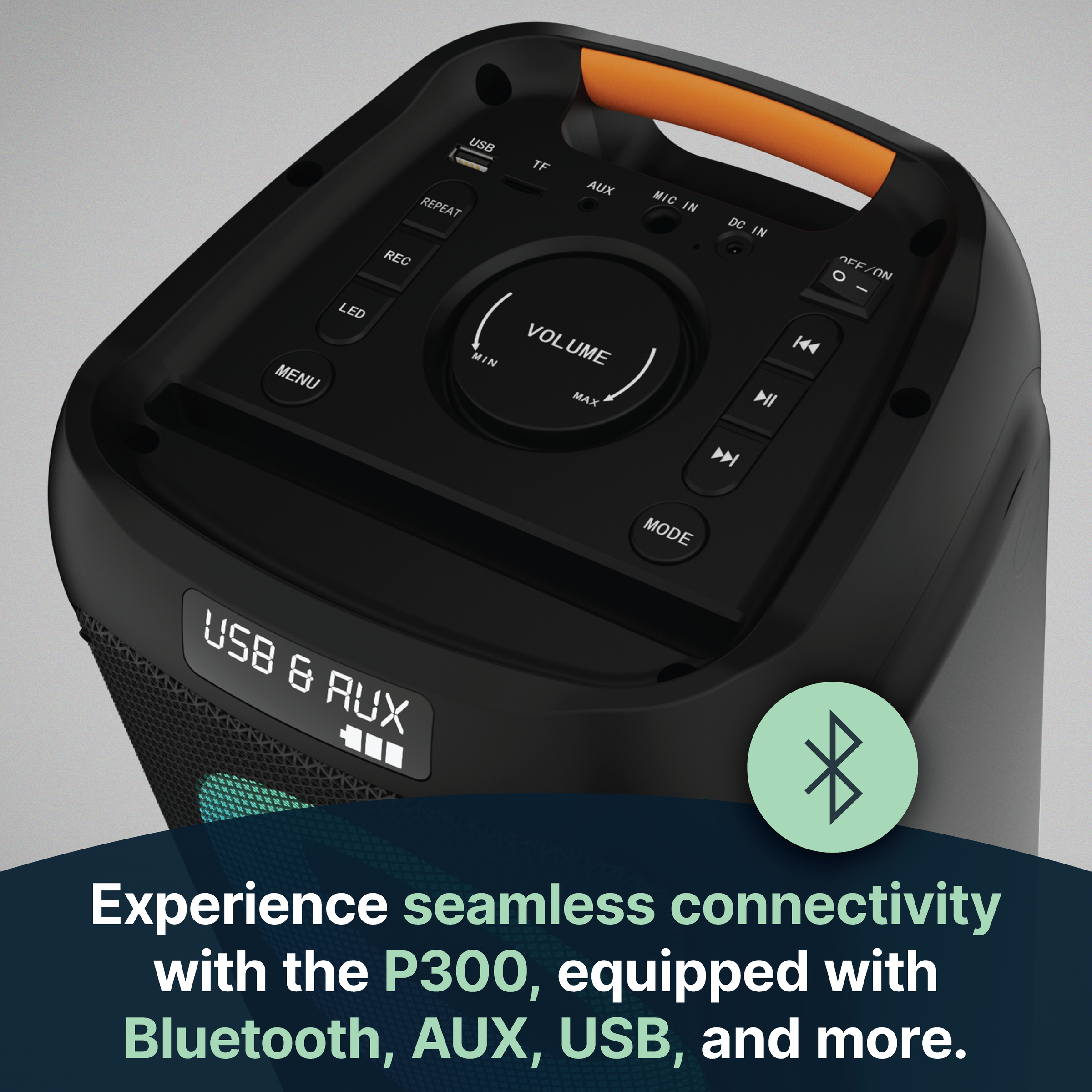 Majority P300 - Party Speaker 300W Bluetooth Karaoke-DJ-Party-PA System - Black V398-MY-1000002884
