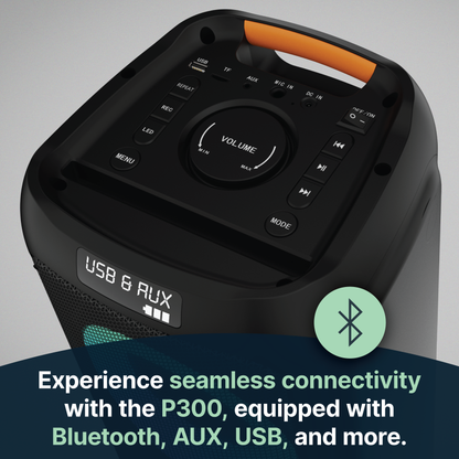 Majority P300 - Party Speaker 300W Bluetooth Karaoke-DJ-Party-PA System - Black V398-MY-1000002884