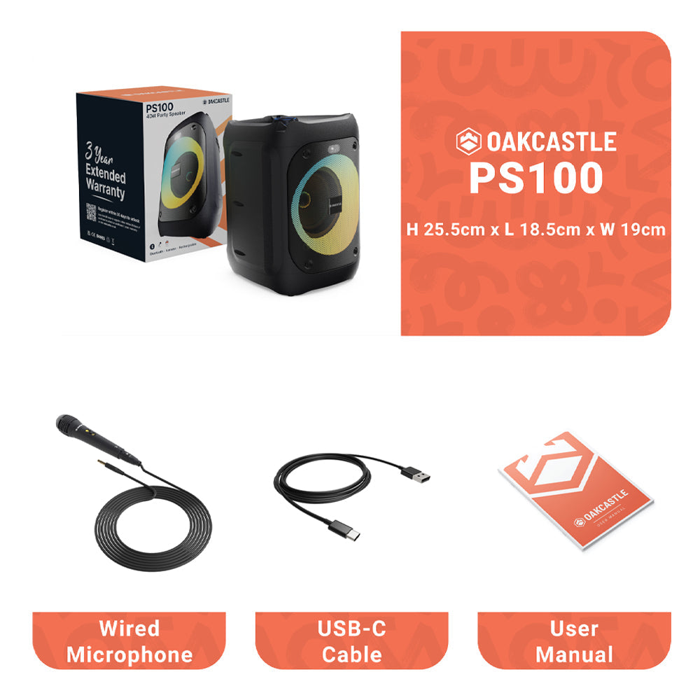 Majority PS100 - Party Speaker 40w Bluetooth Karaoke-DJ-Party-PA System - Black V398-MY-1000002979
