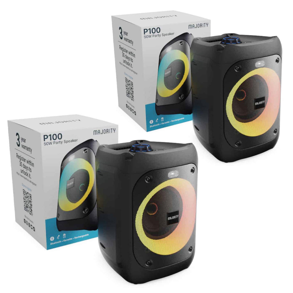 Majority PS100 - Bundled Party Speaker 40w Bluetooth Karaoke-DJ-Party-PA System - Black V398-MY-1000002979-2P