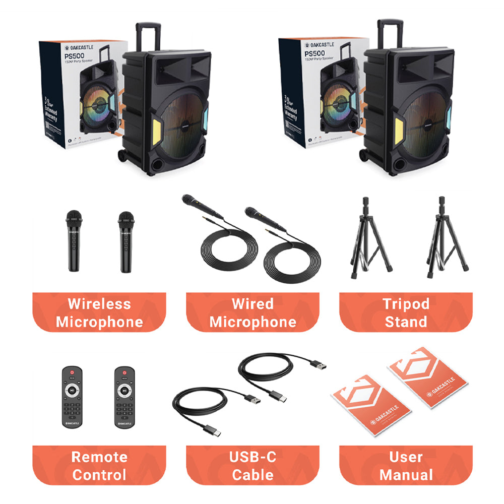 Majority PS500 - Bundled PA System 150w Bluetooth Karaoke-DJ-Party-PA System - Black V398-MY-1000002981-2P