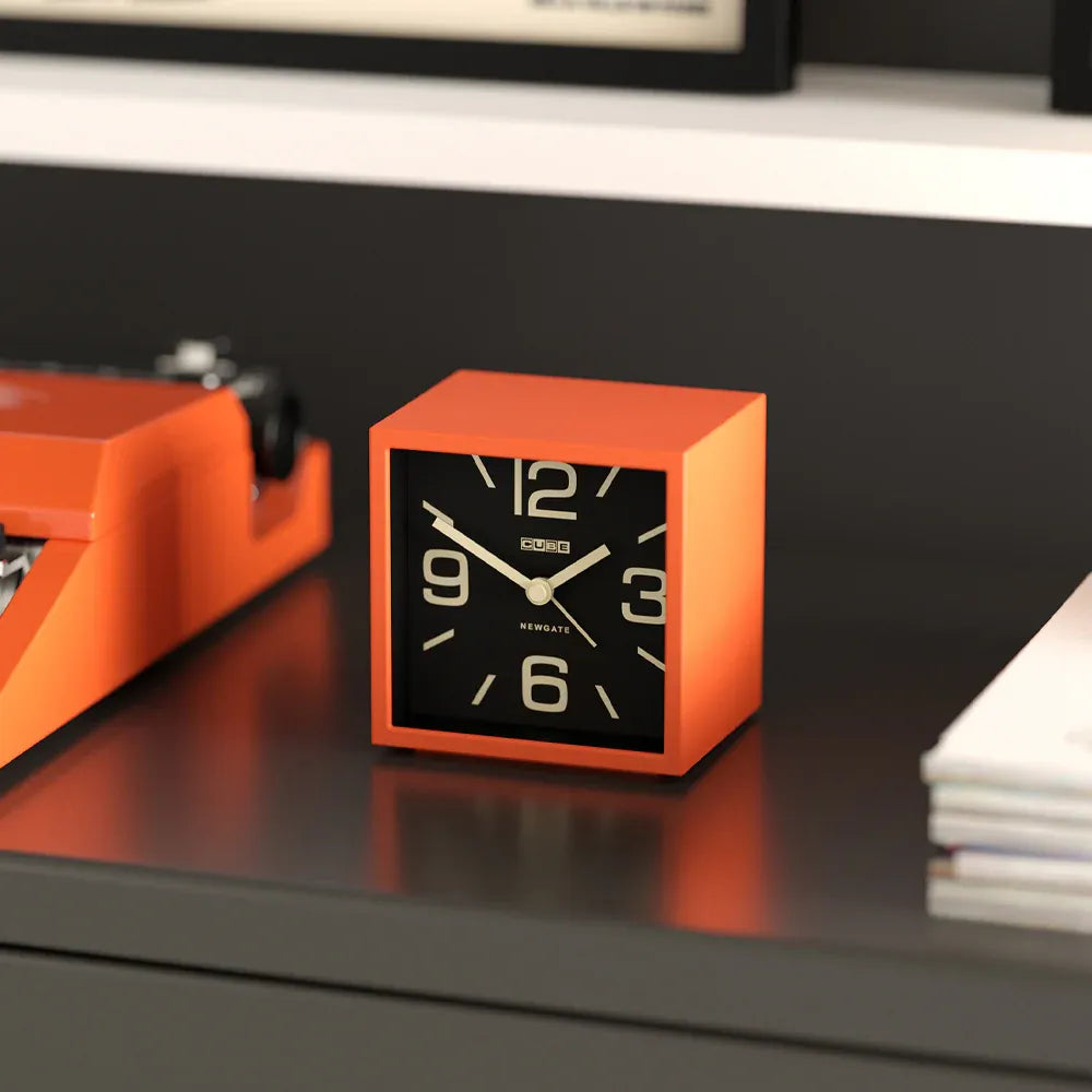 Newgate Cube Mantel Clock-Pumpkin Orange V398-NG-ALMCUB358PO