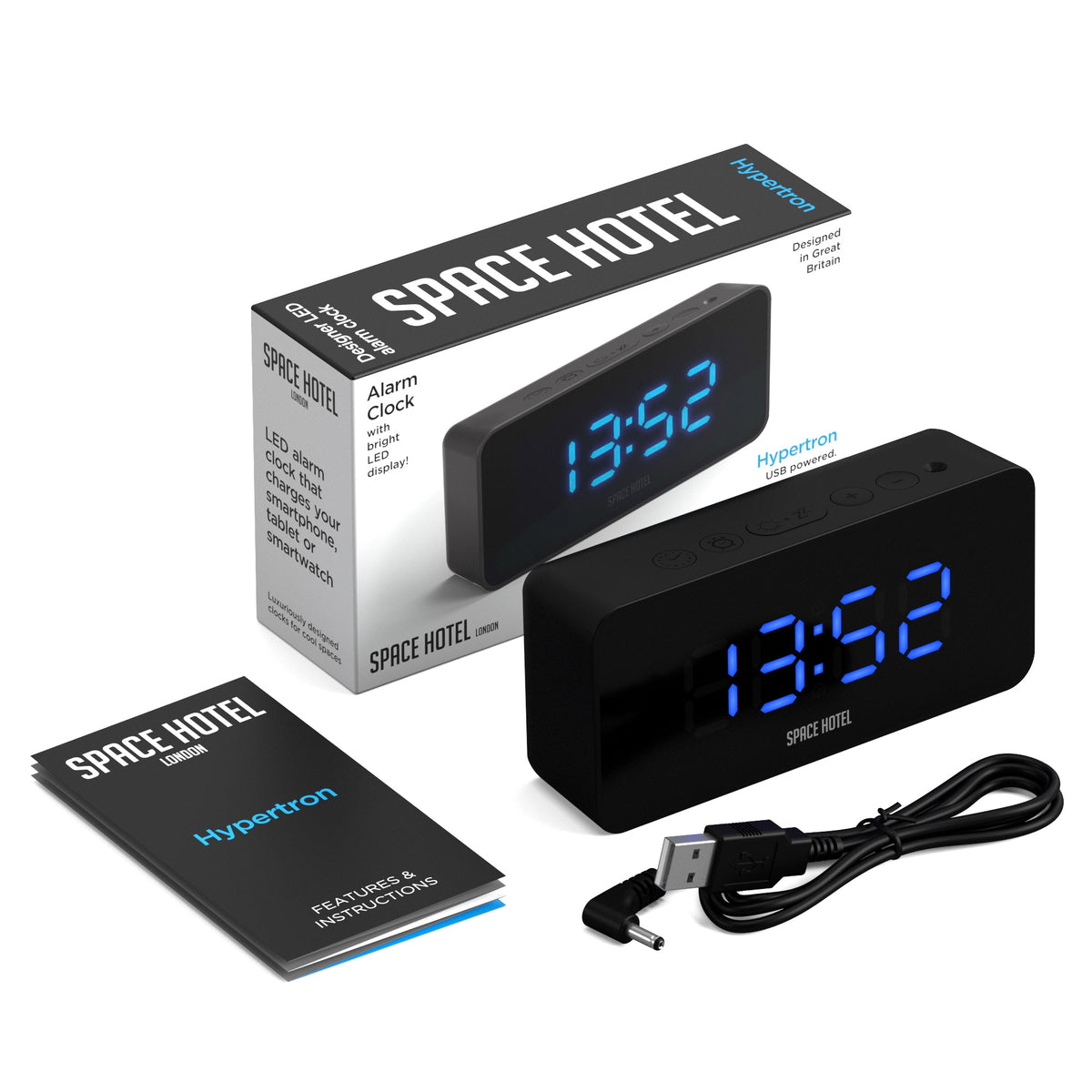 Newgate Space Hotel Hypertron Alarm Clock Black Case - Black Lens - Blue Led V398-NGSH-HYPE-BL1-K