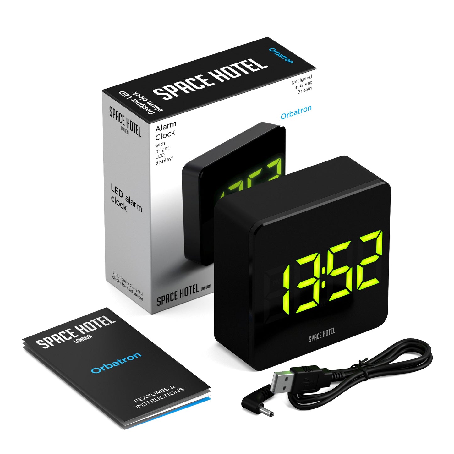 Newgate Space Hotel Orbatron Alarm Clock Black Case - Black Lens - Green Led V398-NGSH-ORB-G1-K