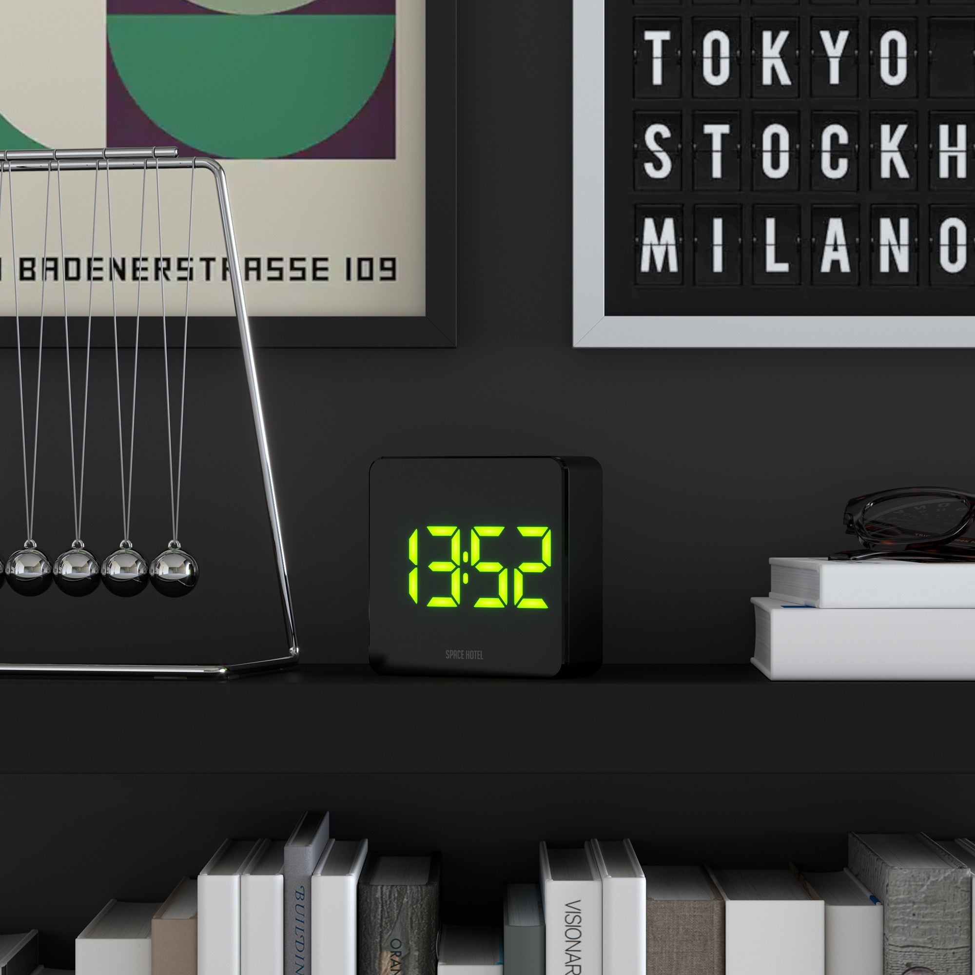 Newgate Space Hotel Orbatron Alarm Clock Black Case - Black Lens - Green Led V398-NGSH-ORB-G1-K