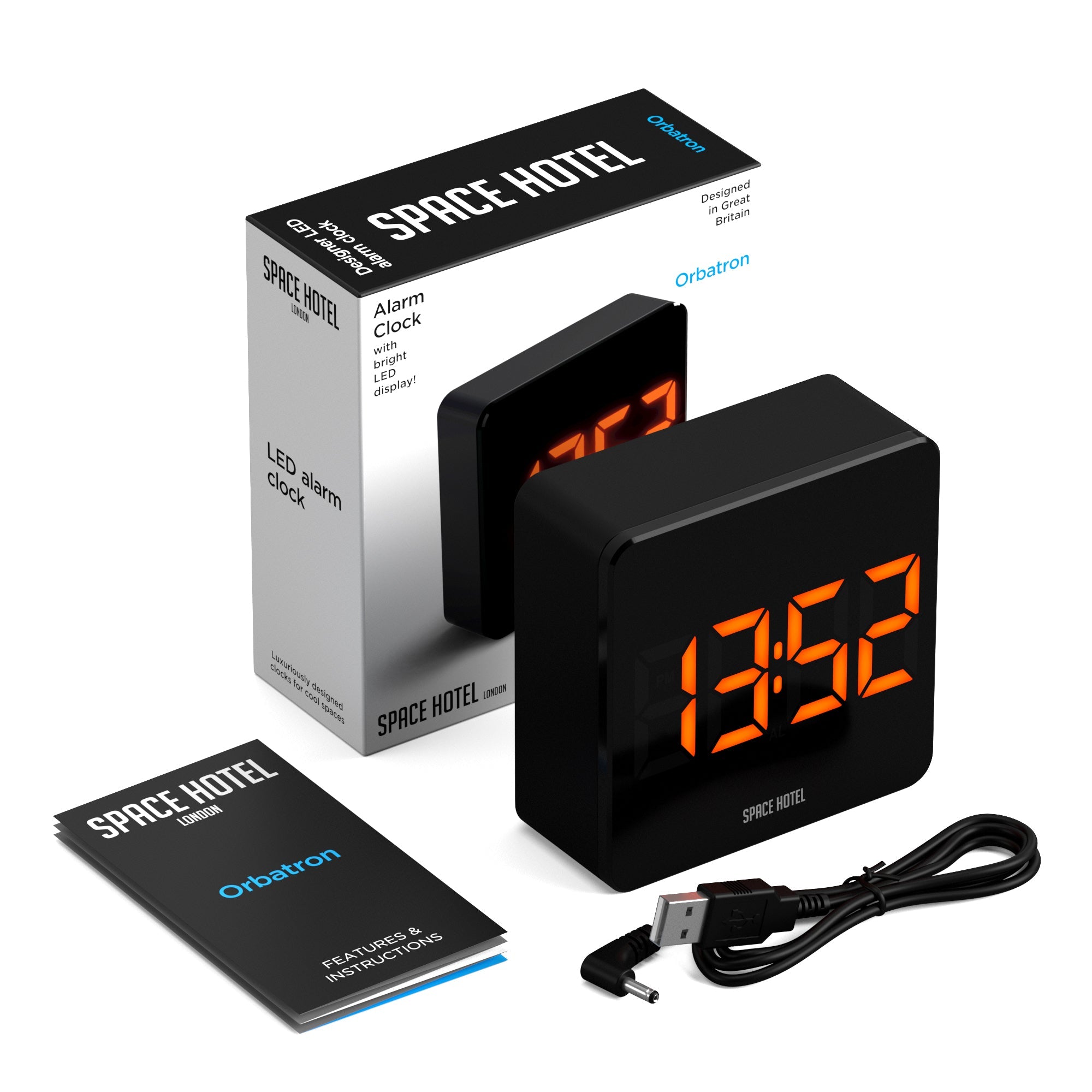 Newgate Space Hotel Orbatron Alarm Clock Black Case - Black Lens - Orange Led V398-NGSH-ORB-O1-K