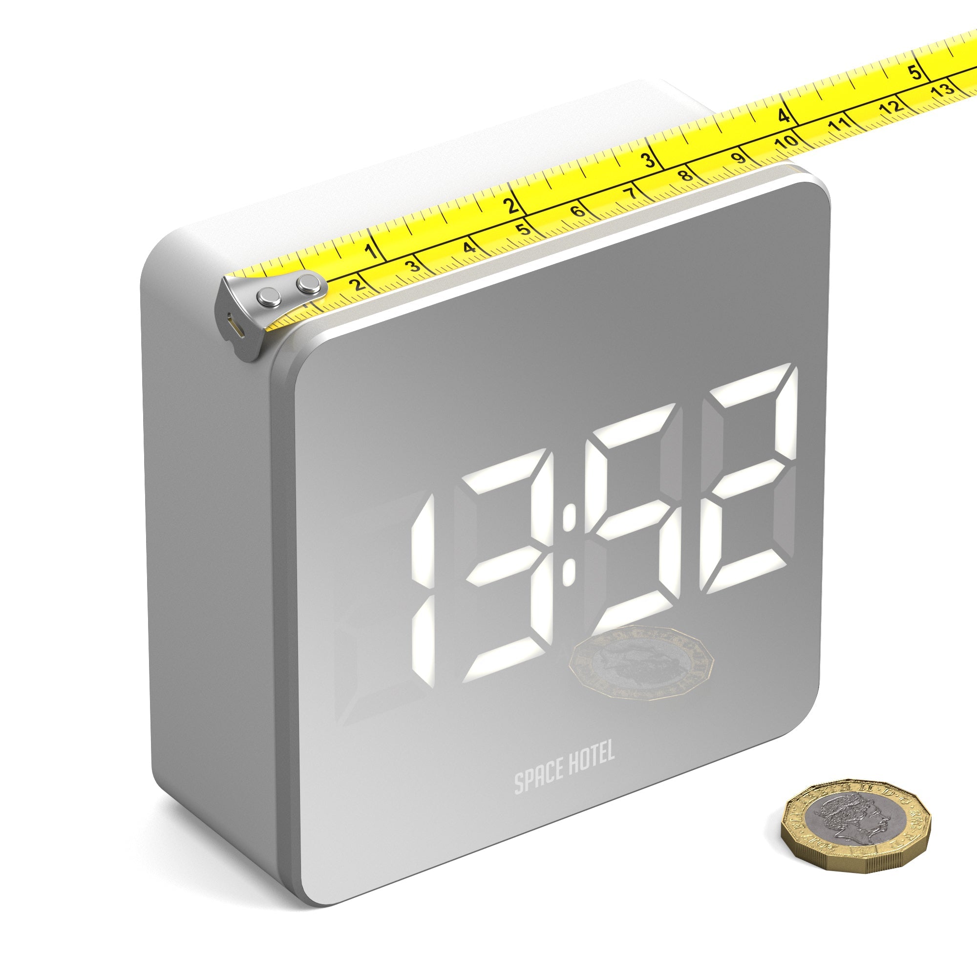 Newgate Space Hotel Orbatron Alarm Clock White Case - Silver Lens - White Led V398-NGSH-ORB-W1-W