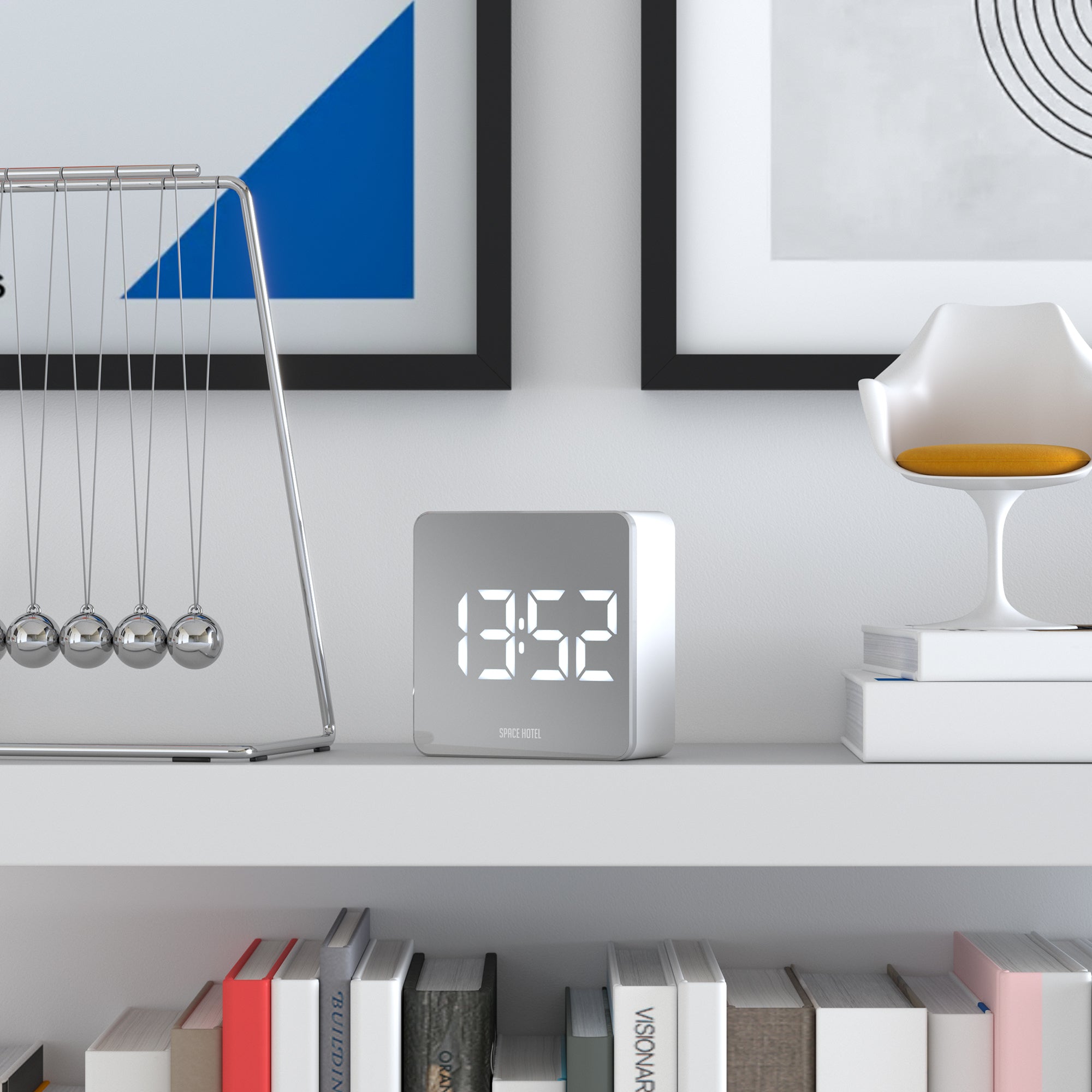 Newgate Space Hotel Orbatron Alarm Clock White Case - Silver Lens - White Led V398-NGSH-ORB-W1-W