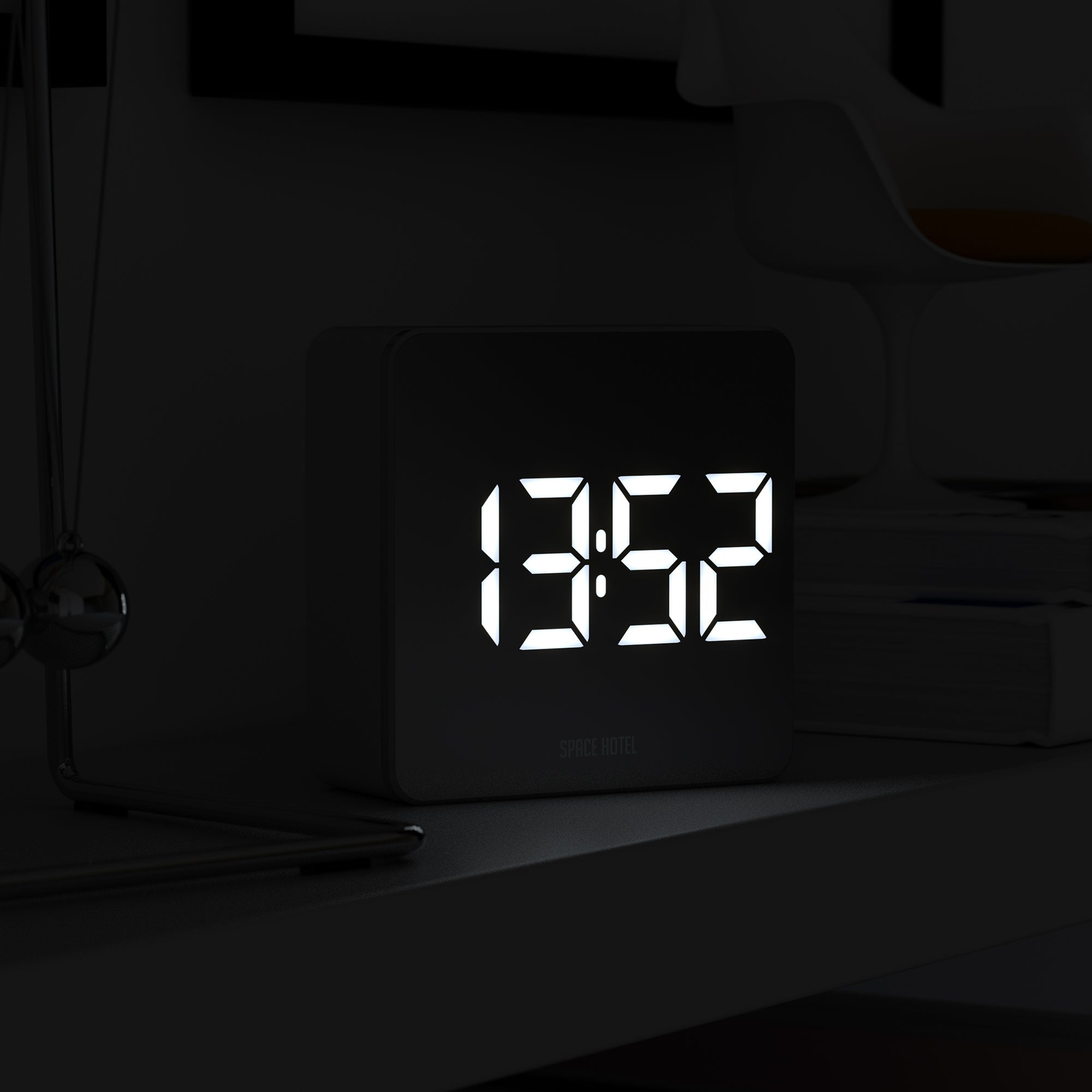 Newgate Space Hotel Orbatron Alarm Clock White Case - Silver Lens - White Led V398-NGSH-ORB-W1-W