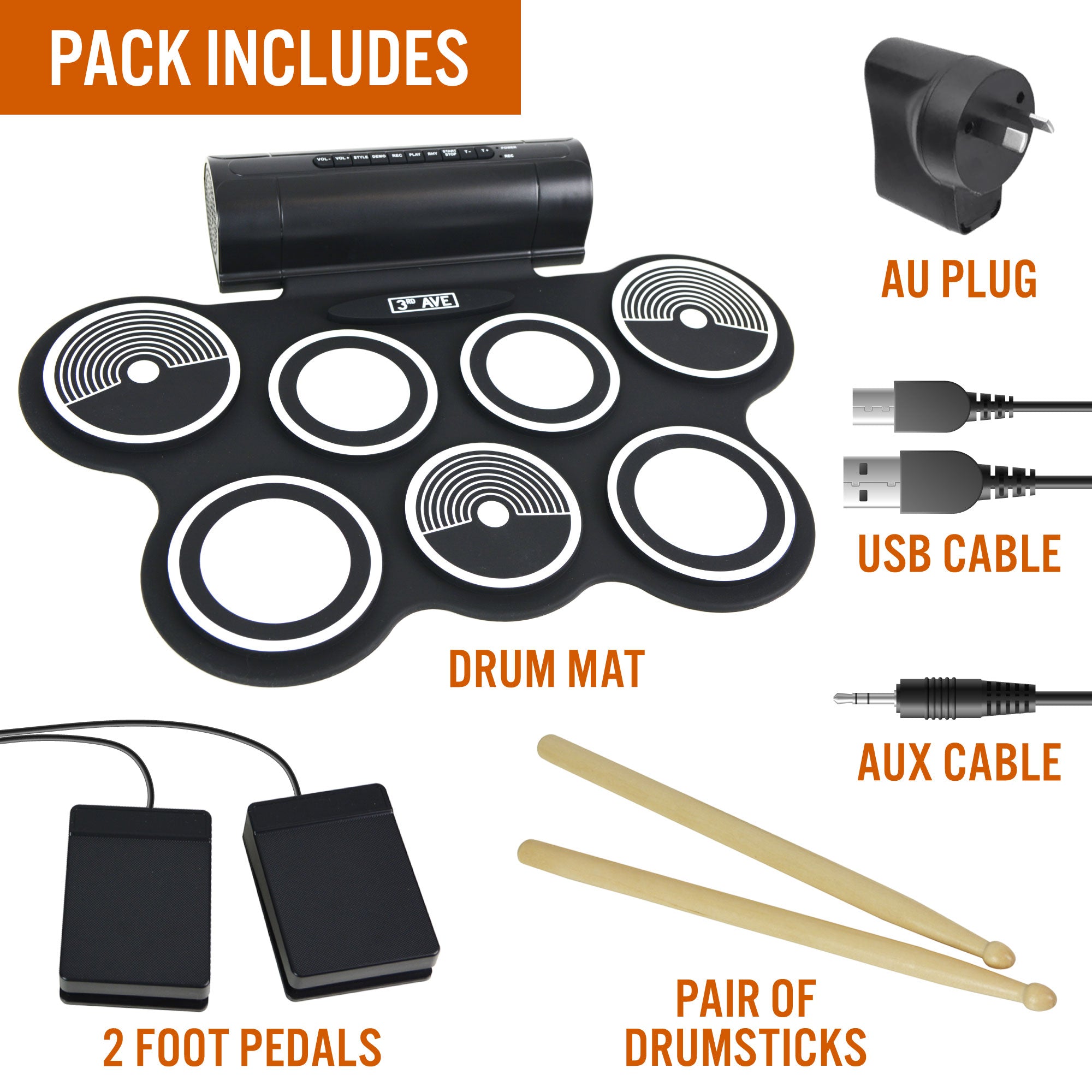 3rd Avenue Roll Up Drum Kit V398-NM-DKR01BK