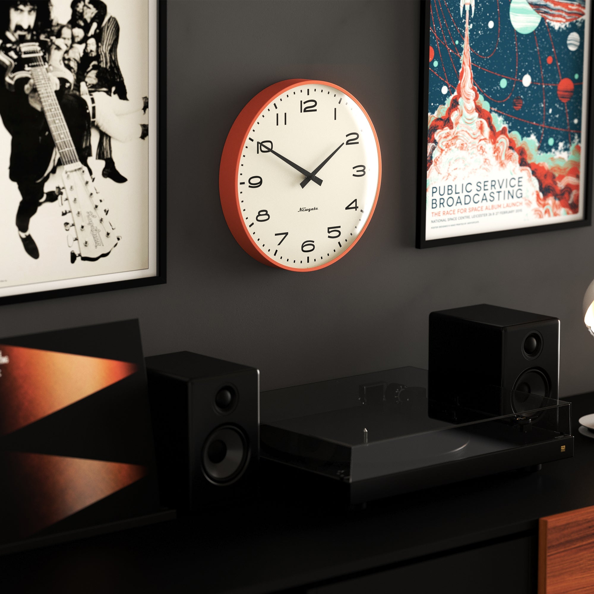 Newgate Radio City Wall Clock Black Arabic Dial - Matte Pumpkin Orange V398-NM-RADC254PO