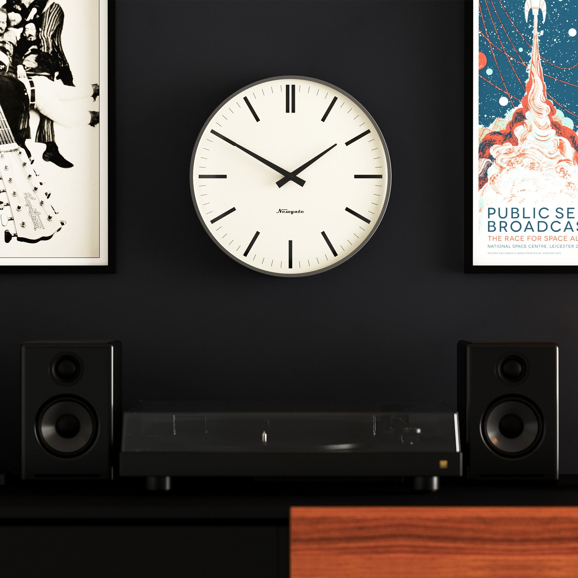 Newgate Radio City Wall Clock Bold Black Marker Dial - Matte Blizzard Grey V398-NM-RADC310BGY