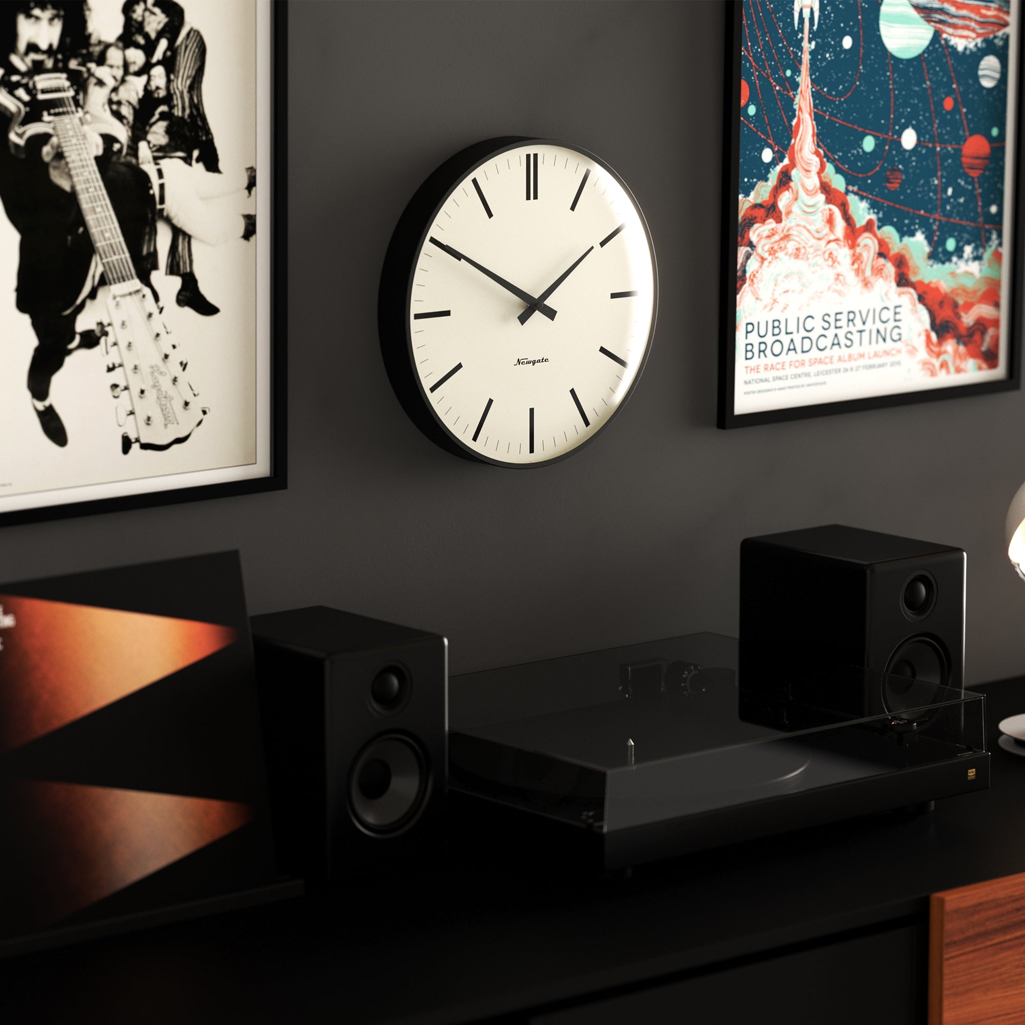 Newgate Radio City Wall Clock Bold Black Marker Dial - Matte Black V398-NM-RADC310K