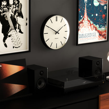 Newgate Radio City Wall Clock Bold Black Marker Dial - Matte Black V398-NM-RADC310K