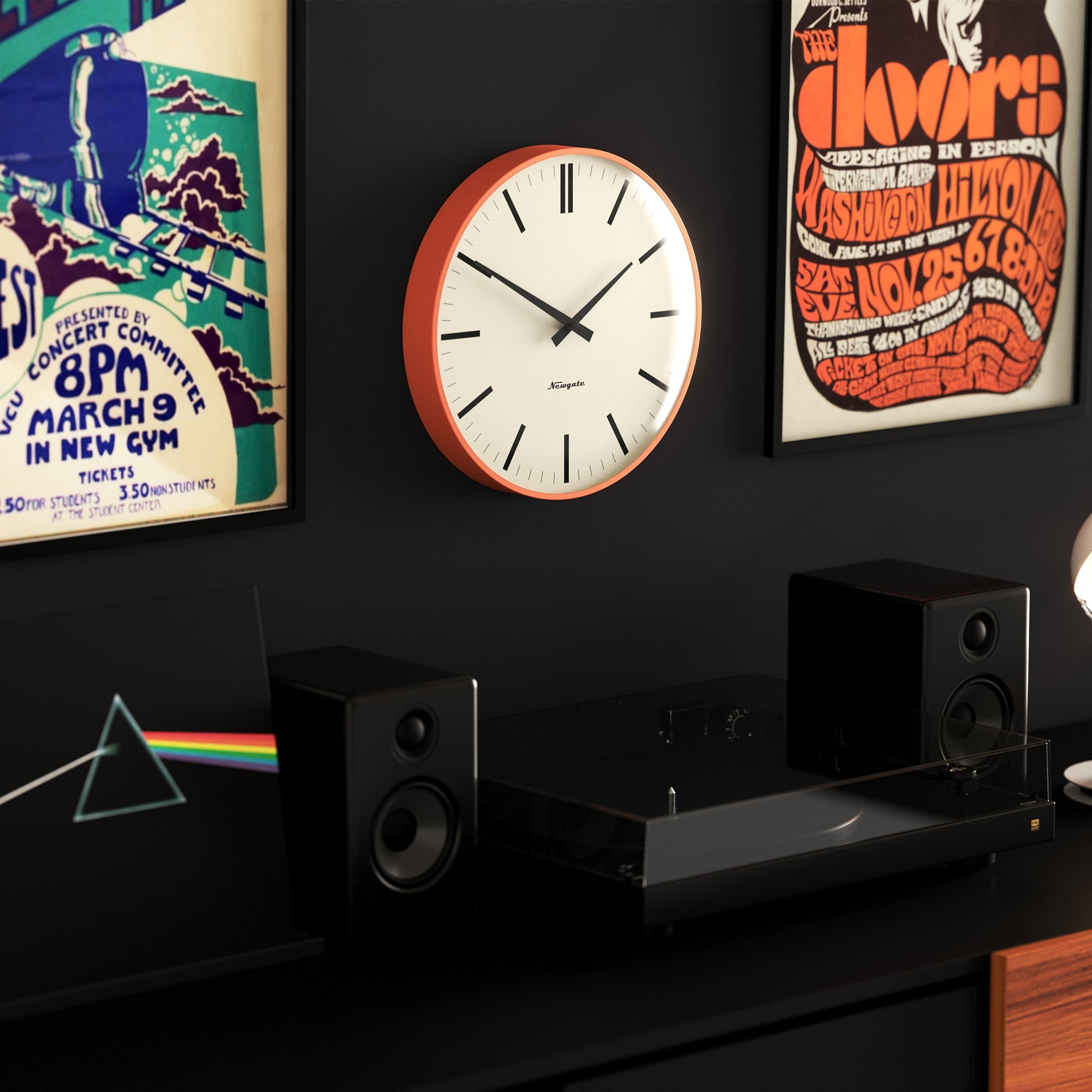 Newgate Radio City Wall Clock Bold Black Marker Dial.- Matte Pumpkin Orange V398-NM-RADC310PO